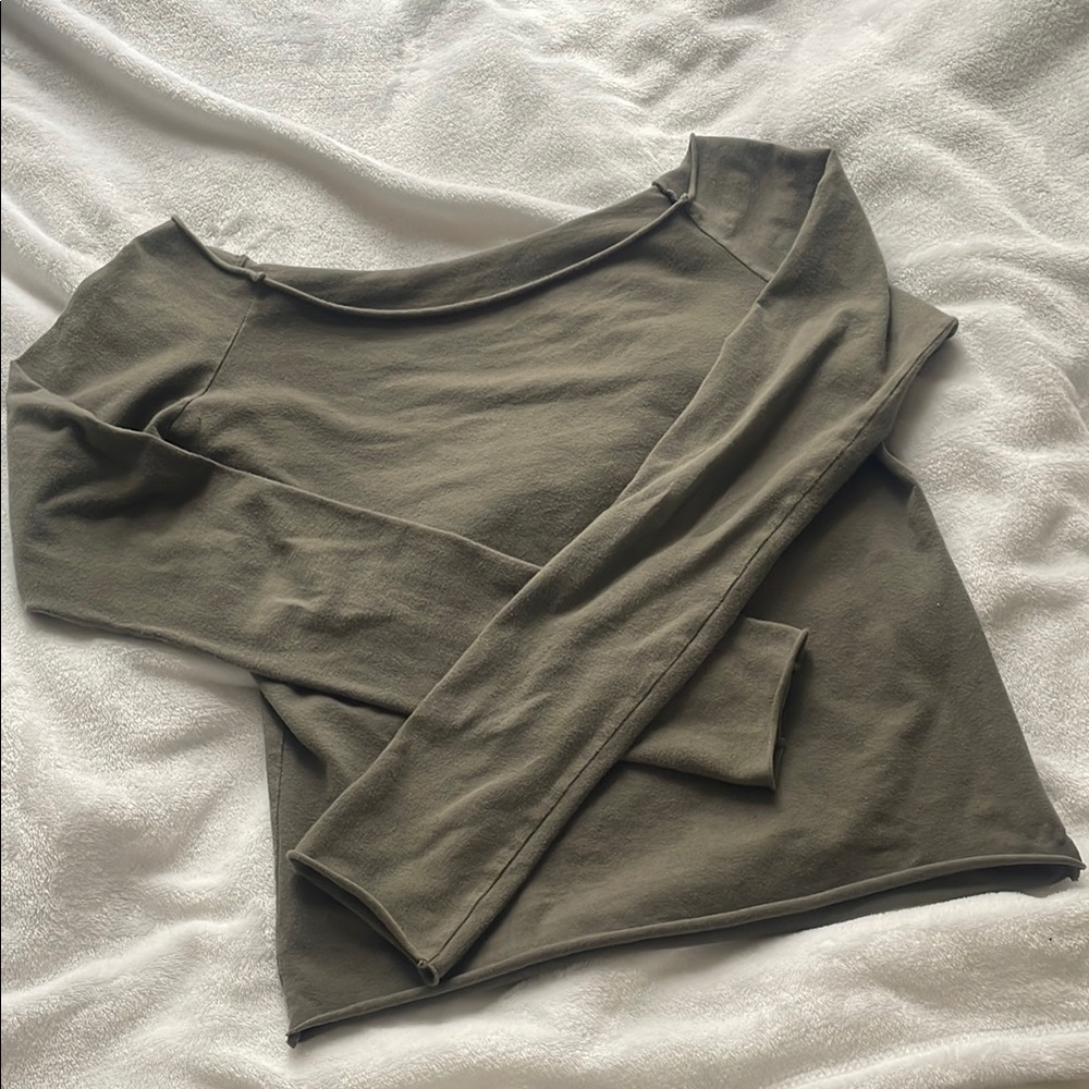 Brandy Melville Off the Shoulder Olive Green Long Sleeve